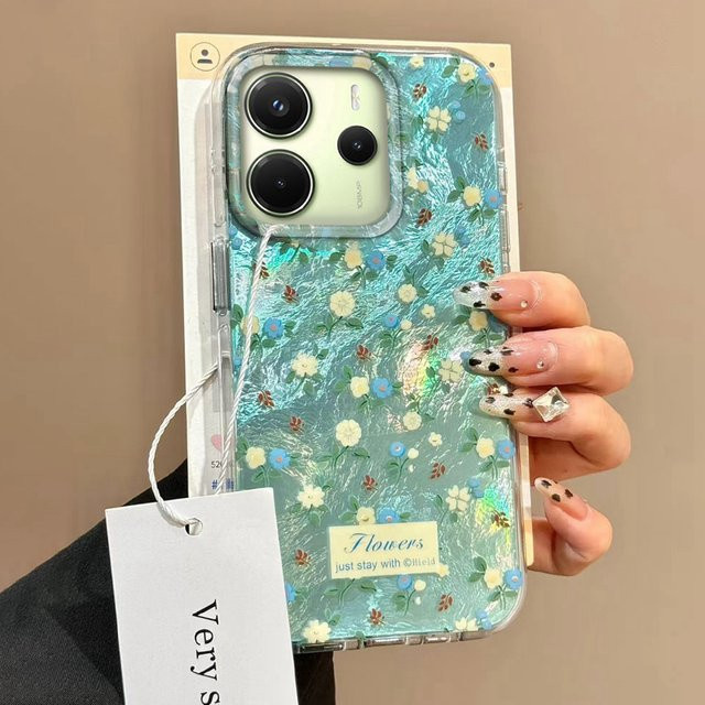 Handyhülle mit grünem floralem Rosen-Farbverlauf für Xiaomi Redmi Note 14 13 12 11 10 Pro 14C 13C 9C und weitere Modelle - Bild 1