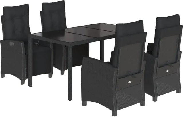 vidaXL 5-teilige Garten-Essgruppe aus Poly-Rattan mit Kissen in Schwarz - Bild 1