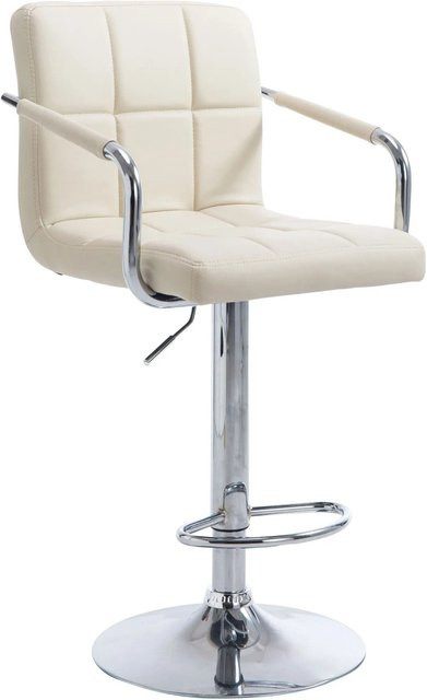 DELUKE Barhocker MINOR höhenverstellbarer Barstuhl aus Kunstleder in Creme mit Lehne und silbernem Fuß, B/T/H: 54 x 46 x 91 cm - Bild 1