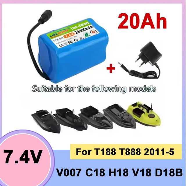LOLRKO Akku 7,4 V 20000 mAh Blau für RC Angelköderboot Fernbedienung V020 V900 V007 C18 H18 V18 D18B FX88 - Bild 1