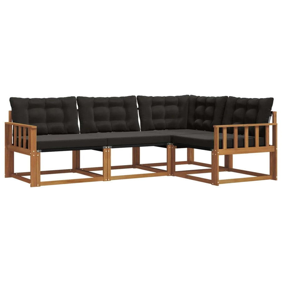 vidaXL Sofa Set 4-teilig L-Form aus Akazienholz und Textilene in Natur und Schwarz mit Kissen - Bild 2