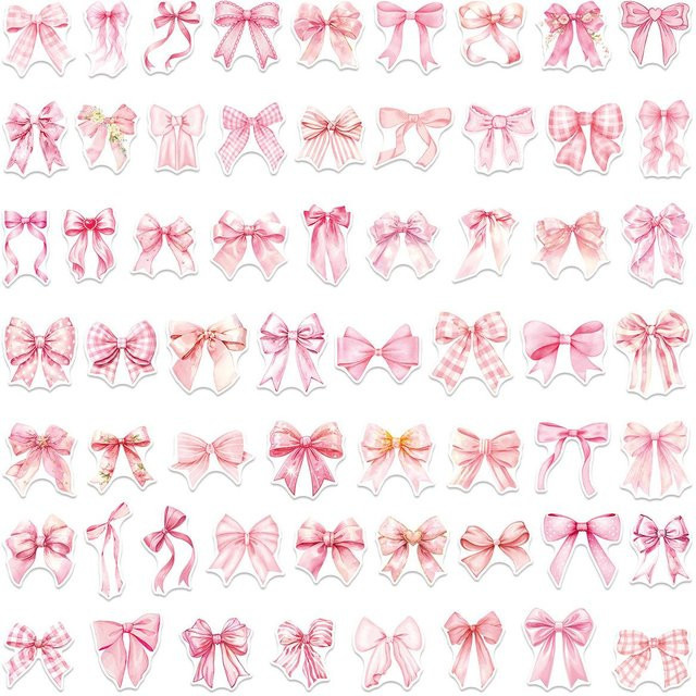 50 Stück Rosa Schleife Graffiti Aufkleber Wasserdichte Abziehbilder von Rui Di in Pink und White für Wasserflaschen, Helme und Laptops - Bild 1