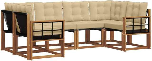 vidaXL Outdoor-Sofagarnitur 6-teilig aus Akazienholz mit Textilene und Kissen in Natur-Beige - Bild 1