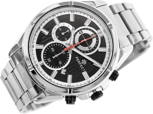Perfect Chronograph, Herrenuhr, Quarz, Edelstahl, Schwarz, Silber - Bild 1