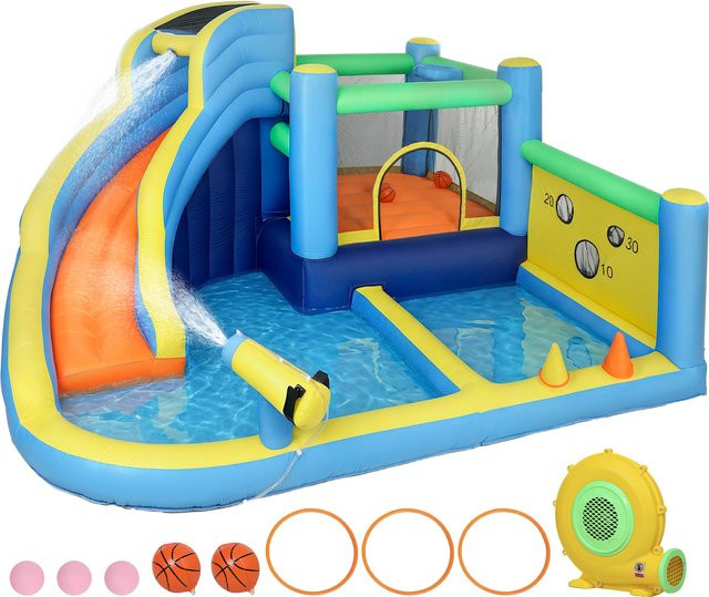 AIYAPLAY Hüpfburg mit Gebläse 9-in-1, Wasserpark, Rutsche, Trampolin - Bild 1