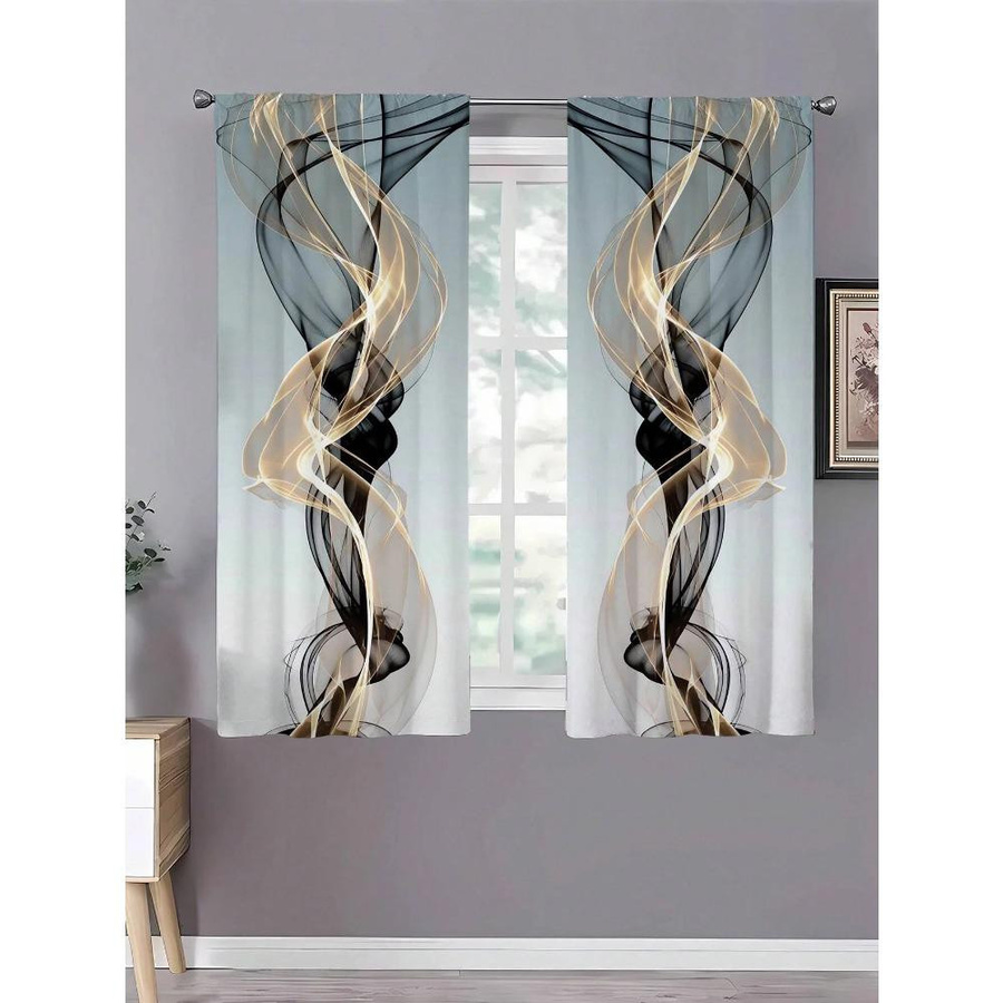 2-teiliges Set semi-transparente Vorhänge mit abstraktem Linien-Kunstdruck von Household supplies MH, Mehrfarbig, B: 50 cm, H: 130 cm - Bild 2