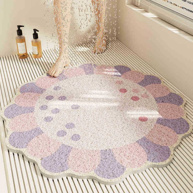 Rutschfeste Badezimmer Matte von Yiran Furniture mit floralem Pflanzenblüten-Design, Mehrfarbig, B/B: 80 x 80 cm - Bild 1