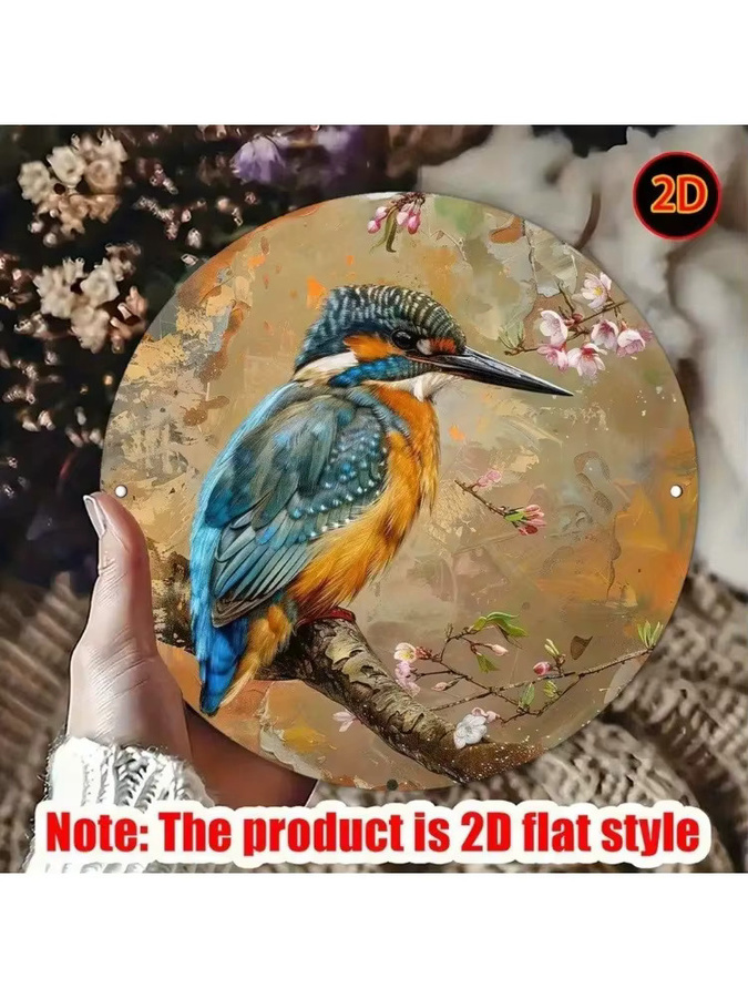 CIFBUY Vintage Kingfisher Retro Metallschild rund mit Blumen und Vögeln, Durchmesser: 20 cm, Mehrfarbig - Bild 4