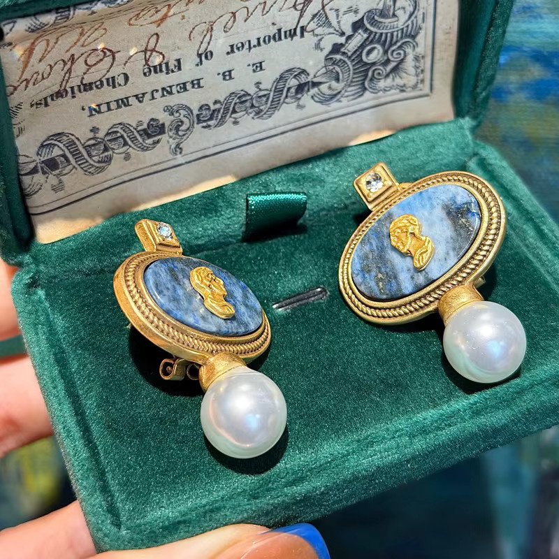 Icareu Ohrringe, Lapis Lazuli, Cameo, goldfarben, Damen - Bild 2