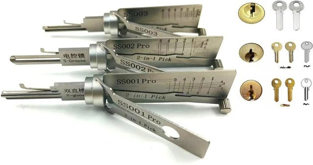 OLOIU 2-in-1 Präzisions-Schlüssel- und Haken-Set SS001Pro, SS002Pro und SS003 Lockpicking-Kit in Silber für Türöffnung und Schlossreparatur - Bild 1