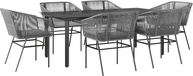 vidaXL 7-teilige Garten-Essgruppe aus Poly Rattan mit Glasplatte und Kissen in Grau - Bild 1