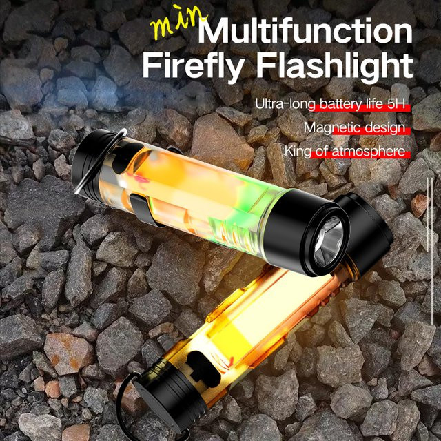 Multifunktionale Mini-Warnleuchte mit Blinkfunktion und Haken, tragbare Outdoor-Taschenlampe und Flutlicht in Schwarz - Bild 1