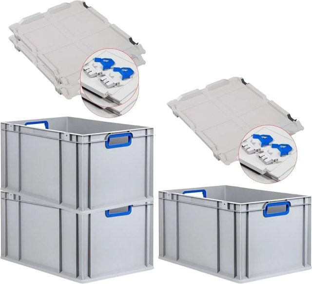 PROREGAL Spar Set 3x Eurobox Nextgen Color mit Scharnierdeckel und Schiebeschnappverschlüssen in Blau, H: 32 cm, B: 40 cm, T: 60 cm, mit verstärktem Boden - Bild 1