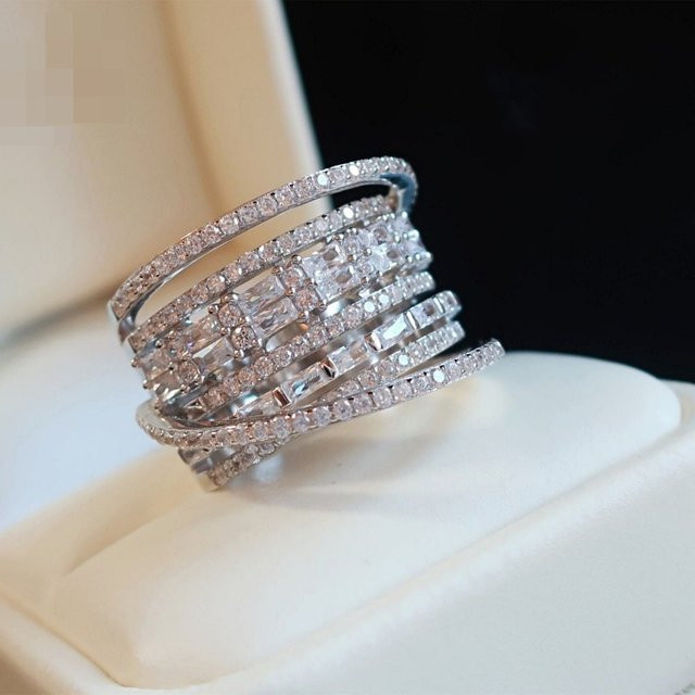 ZHIXUN Fingerring, mehrschichtig, Zirkonia, Silber, Damen - Bild 1