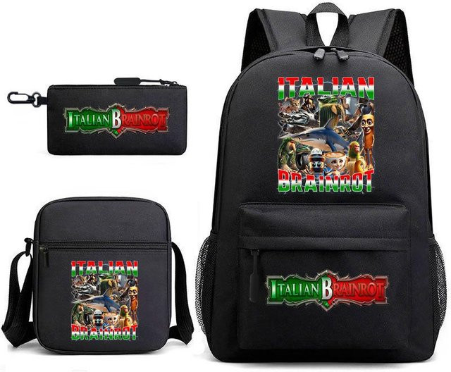 3-teiliges Schulrucksack-Set aus Oxford-Stoff in Schwarz mit Schultasche, Schultergurt und Federmäppchen - Bild 1