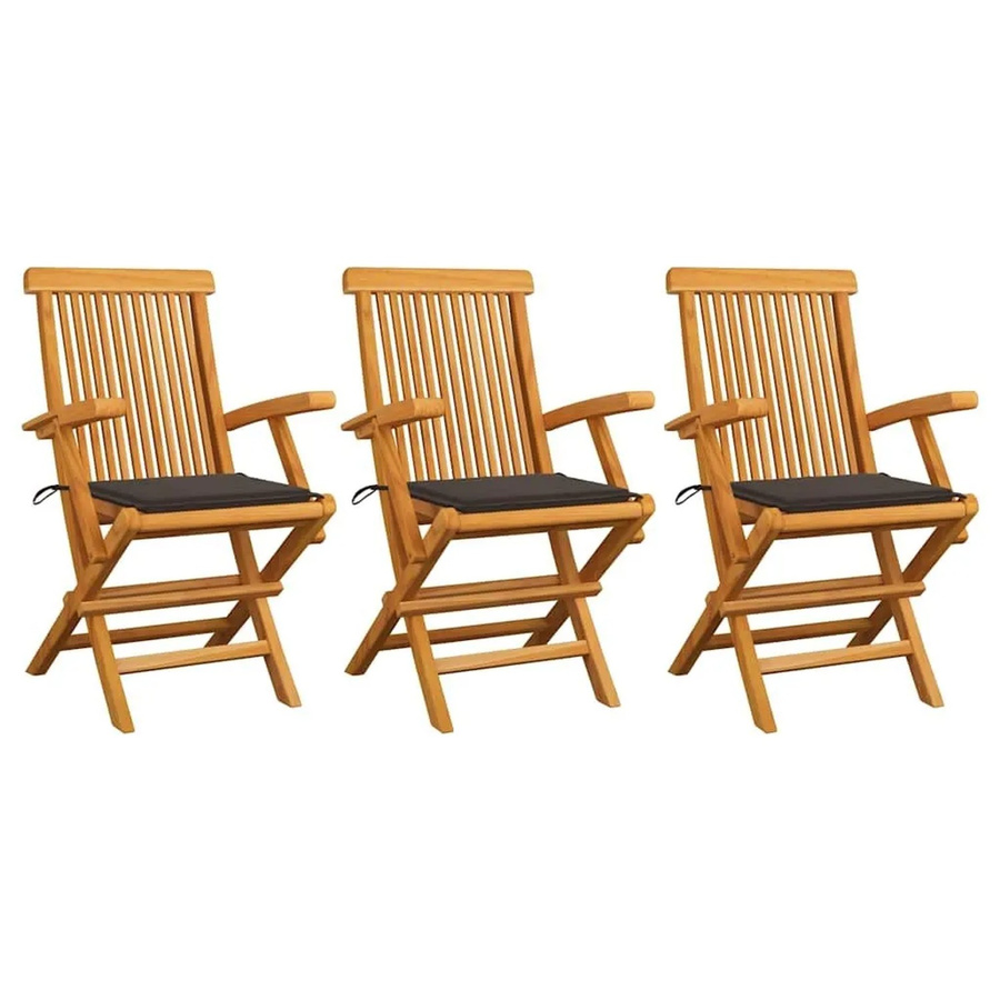 vidaXL Gartenstuhl-Set aus Teak-Hartholz mit Taupe Kissen, 3 Stück - Bild 2