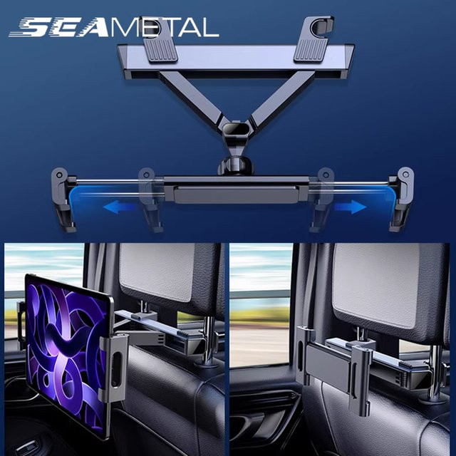 SEAMETAL Universeller Auto-Tablet-Halter für Kopfstützen mit 360-Grad-Drehung, Schwarz, passend für 4 bis 12,9 Zoll iPad und iPhone - Bild 1