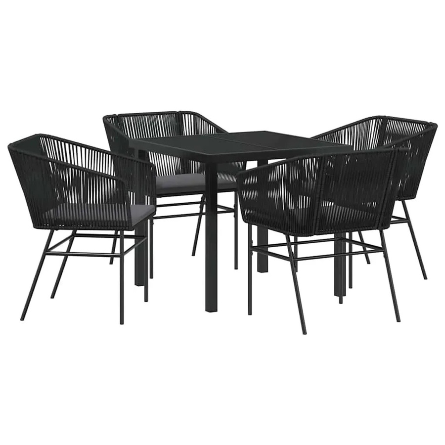 vidaXL 5-teiliges Garten-Esszimmer-Set aus schwarzem Poly-Rattan mit Kissen im modernen Design - Bild 2
