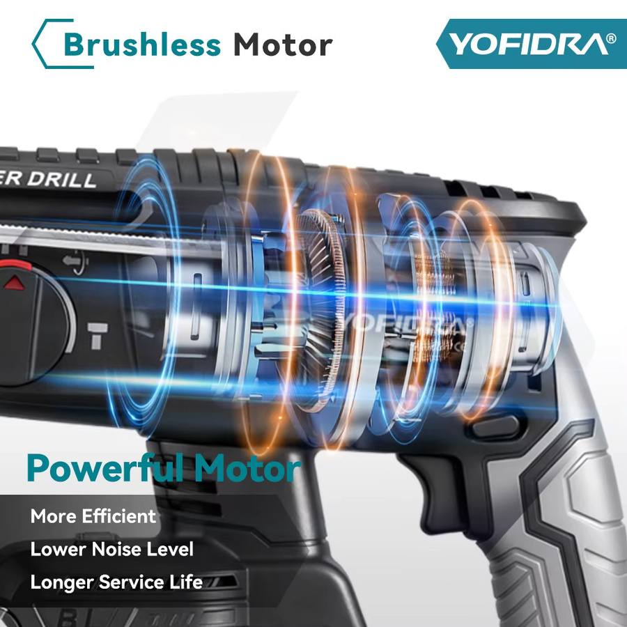 YOFIDRA Bürstenlose elektrische Schlagbohrmaschine Multifunktions Schlaghammer Cordless in Schwarz für Makita LXT Akkus - Bild 3