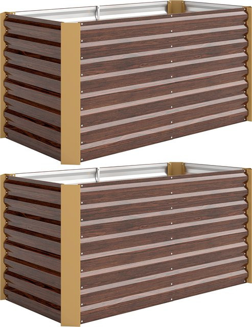 Outsunny 2er-Set Hochbeet aus verzinktem Stahl in Braun, B/H/L: 60 x 60 x 120 cm - Bild 1