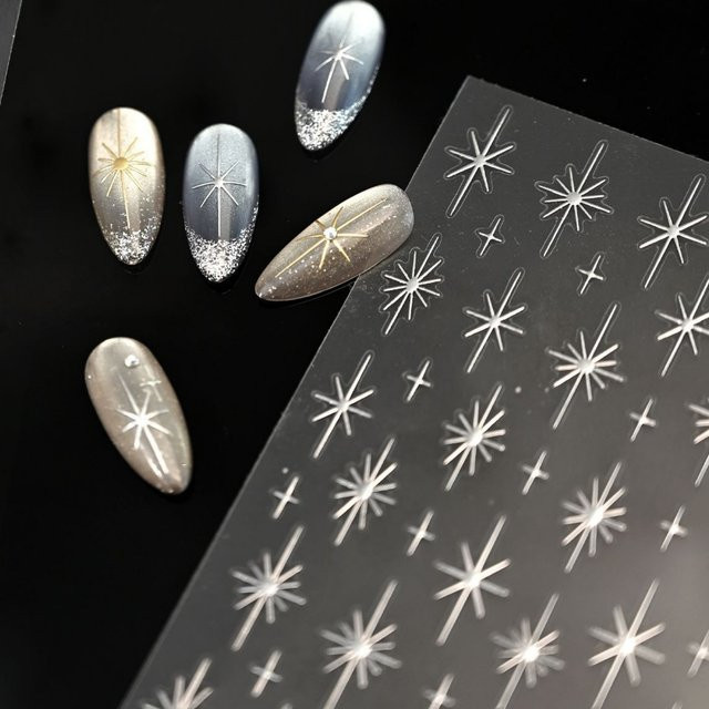 NAILFYOU 5D Silber-Prägesticker, Glänzend, Sterne und Kreuze - Bild 1