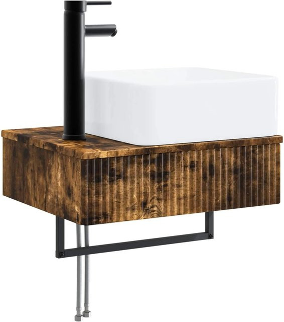 vidaXL Wandmontiertes Waschbecken in Geräucherte Eiche und Weiß, B/T/H: 53 x 35 x 39 cm - Bild 1