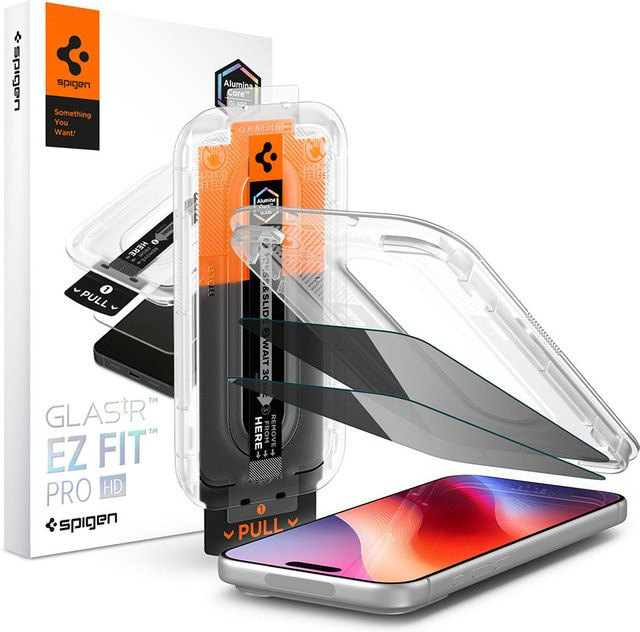 Spigen GlastR EZ FIT Pro HD Privacy-Displayschutzfolie aus gehärtetem Glas für Apple iPhone 18 Pro Max, transparent, 2er-Set - Bild 1