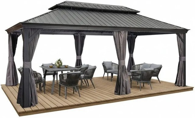 Purple Leaf Gartenpavillon Hardtop Gazebo mit Stahldach und Seitenwänden in Grau - Bild 1