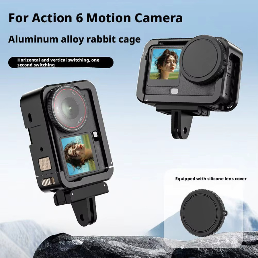 DJI Action 6 Metall-Kaninchenkäfig aus Aluminiumlegierung mit verlängertem Griff in Schwarz - Bild 4