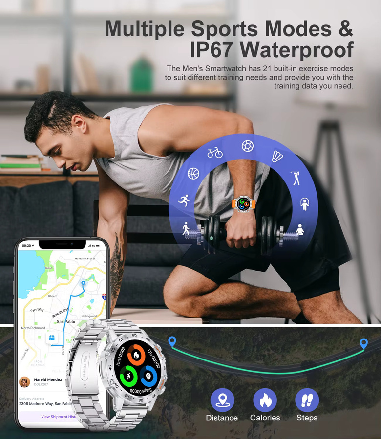 LIGE Smartwatch für Herren mit 1.39 Zoll Runddisplay, Bluetooth Anruf, Herzfrequenz-Überwachung und Sport-Fitness-Funktionen, Farbe: Orange/Schwarz/Silber - Bild 5