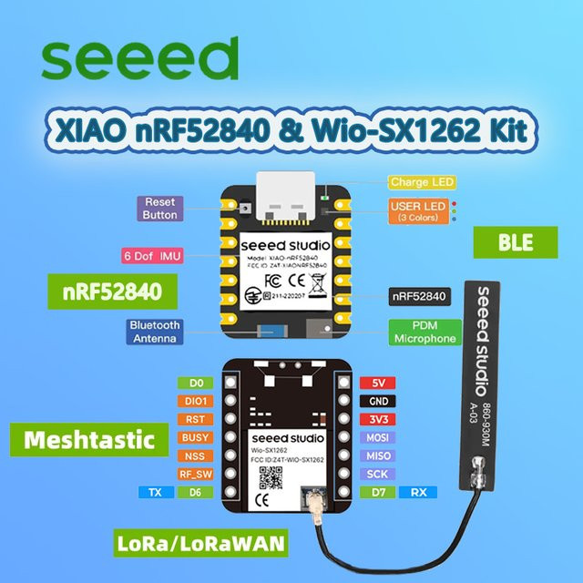 Seeed XIAO NRF52840 & Wio-SX1262 Kit für Meshtastic mit integrierter Antenne, LoRa 862-930MHz, 868MHz, 915MHz und Bluetooth-Mikrocontroller in Schwarz - Bild 1