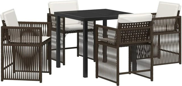 vidaXL Garten Essgruppe 5-teilig aus Poly-Rattan und Glas in Braun, Tisch und 4 Stühle für Terrasse und Garten, B/T/H: 80 x 80 x 73 cm - Bild 1