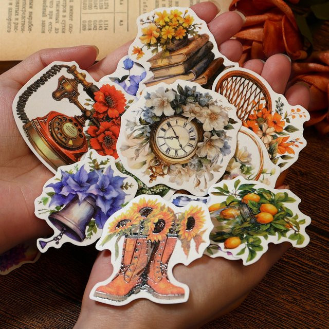20-teiliges Vintage-Aufkleberset mit Blumenmustern in Multicolour aus Papier - Bild 1
