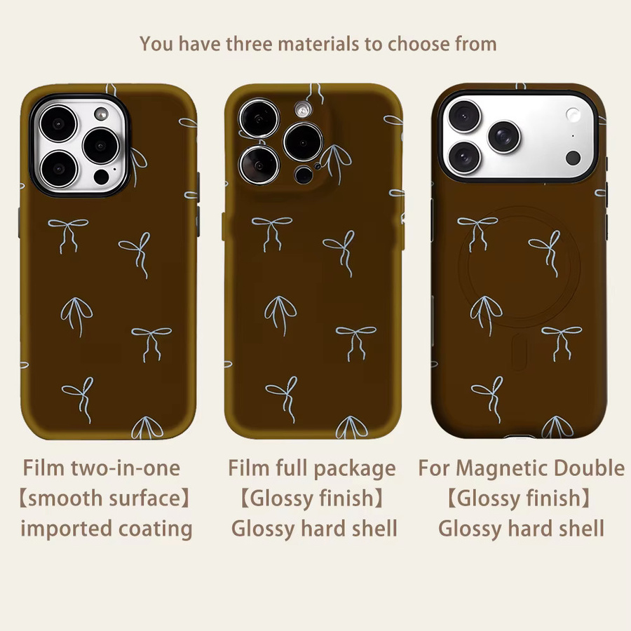 Potdemiel Handyhülle mit weißer Schleife für iPhone 17 16 15 14 13 Pro Max Plus, robuste doppelschichtige Hülle mit Magnetfunktion, Hellbraun - Bild 2