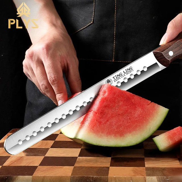 PLYS Mehrzweck-Küchenmesser aus Stahl mit Holzgriff und Schutzhülle in Silber - Bild 1