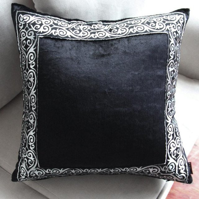 Veemi Kissenbezug aus verdicktem Samt in Schwarz und Grau, quadratisch, B/B: 60 x 60 cm - Bild 1