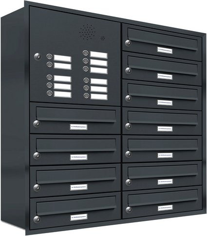 AL Briefkasten-System für 11 Parteien zur Unterputzmontage, grau, B/H/T: 153,127 x 84,5 x 27,5 cm - Bild 1