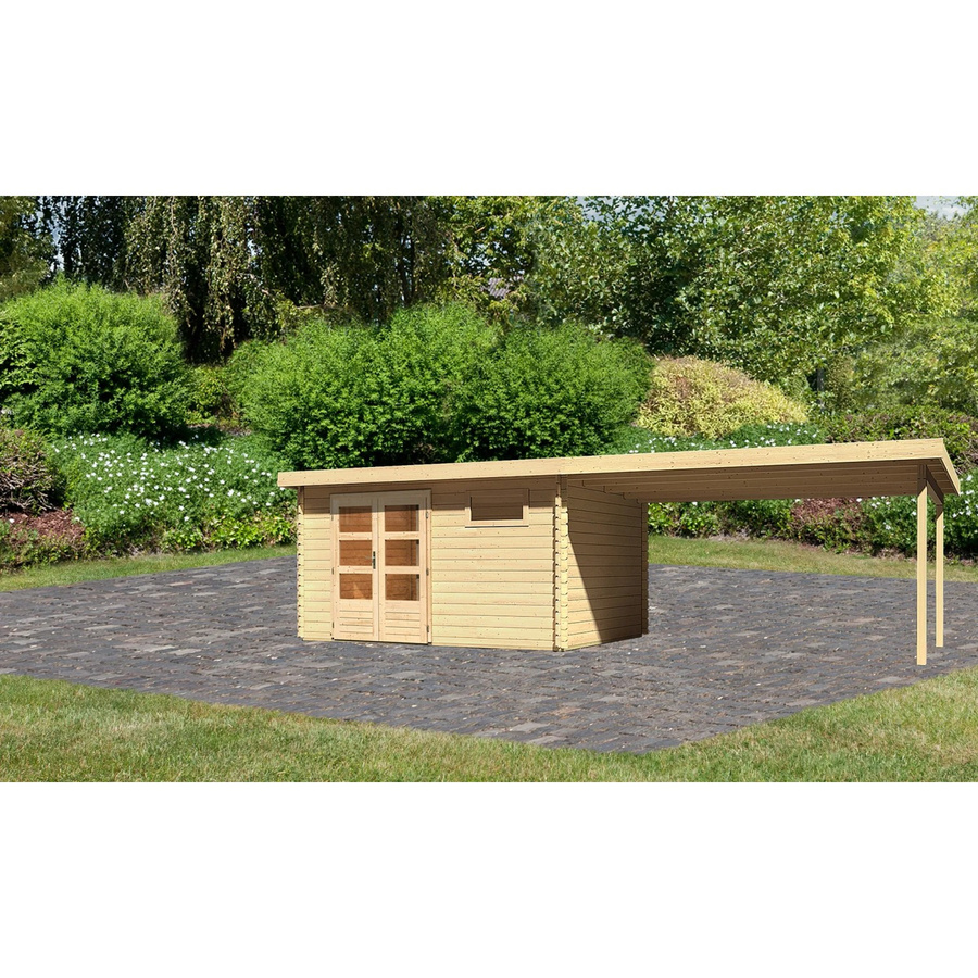 Karibu Holz-Gartenhaus Ängelholm in Natur mit Pultdach und Blockbohlenbauweise, B/T/H: 370 x 280 x 222 cm - Bild 2