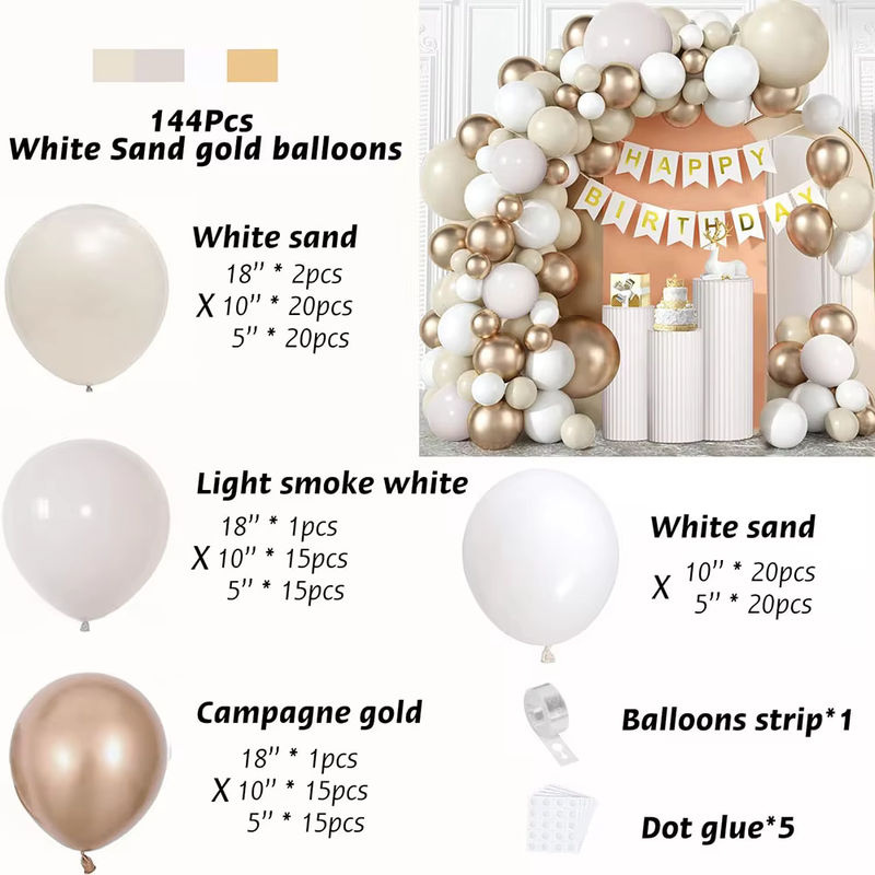 Ballon-Girlandenbogen-Set aus Latex in Weiß, Gold und Beige für Bohemian-Dekorationen zum Geburtstag oder für Babypartys - Bild 4