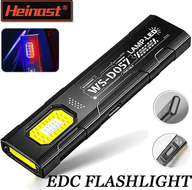 Heinast Mini EDC Taschenlampe mit COB LED, USB aufladbar, Schwarz mit Magnet und Clip - Bild 1