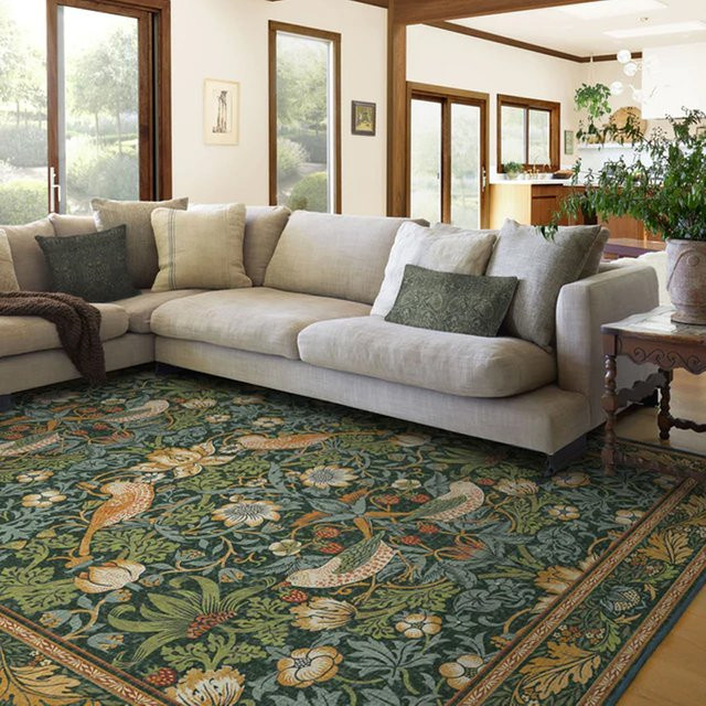 Waschbarer Teppich von facaishu mit Blumen- und Vogelmuster im Retro-Design, rechteckig, Mehrfarbig - Bild 1