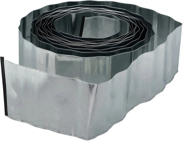 Flexible Rasenkante aus verzinktem Eisen von Relaxdays in Silber, Länge: 1000 cm, Höhe: 16 cm - Bild 1
