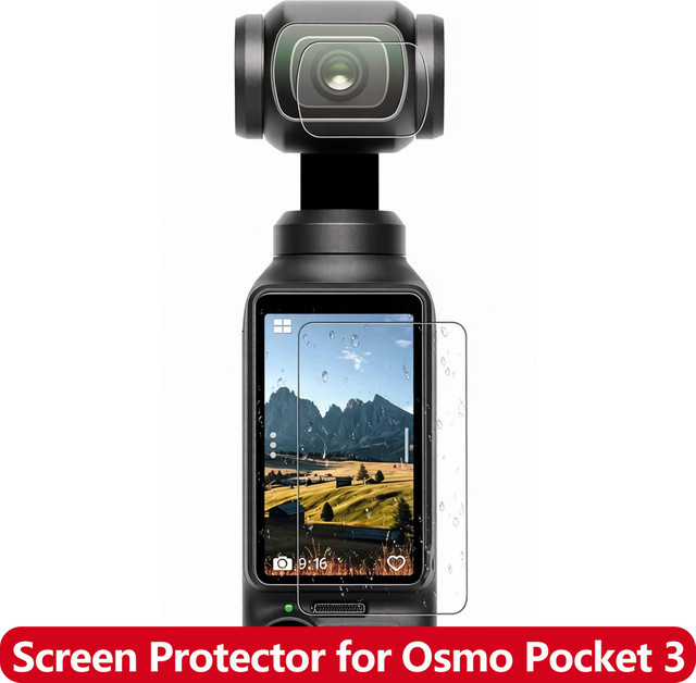 EXSKOF Displayschutzfolie aus gehärtetem Glas für DJI Osmo Pocket 3 inklusive Objektivschutzfolie und Reinigungsset, transparent - Bild 1