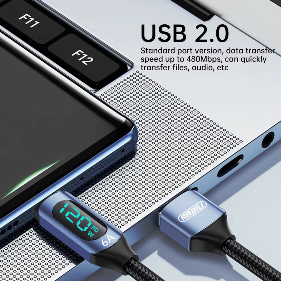 NNBILI USB-A auf USB-C Ladekabel mit 120W Schnellladefunktion und LED-Digitalanzeige in Blau - Bild 2
