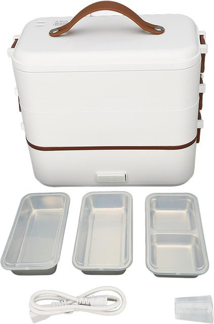Aimo Elektrische Lunchbox Speisenwärmer mit 3 Schichten aus 304 Edelstahl, 1,2 l Fassungsvermögen, Auslaufsicher und mit Auto-Shutoff, Farbe: Weiß - Bild 1