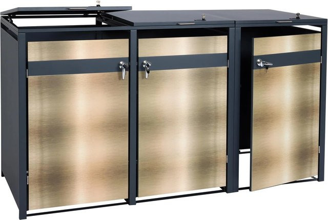PROREGAL Mülltonnenbox für 3 Tonnen aus verzinktem Stahl in Anthrazit Gold, B/T/H: 200 x 117 x 80 cm - Bild 1