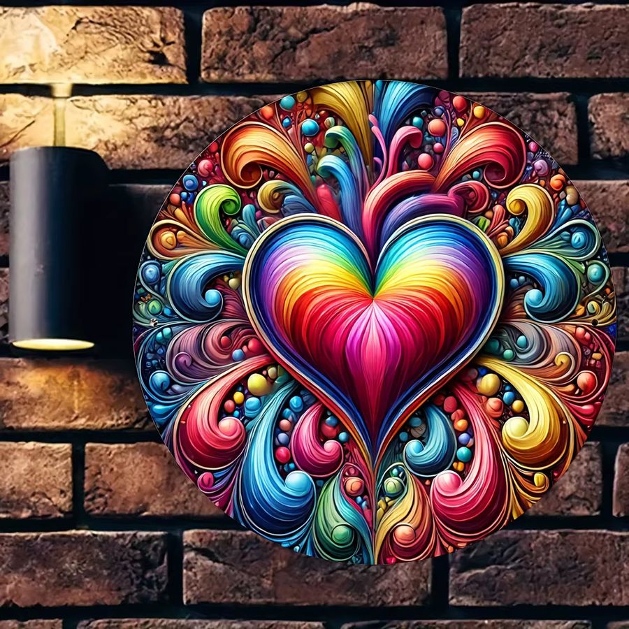 Rundes Winterkranzschild von Potdemiel aus Aluminium mit Regenbogenherz-Design in Multicolor, Durchmesser: 20,3 cm - Bild 3