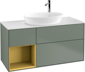 V&B Waschtischunterschrank Finion mit Wandbeleuchtung, Breite: 120 cm, Tiefe: 50,1 cm, Höhe: 50,1 cm, lackiert in Gold matt mit Olivenmatt - Bild 1