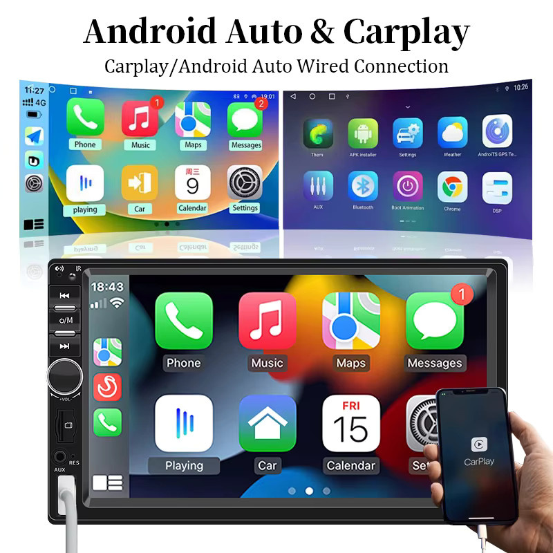 Hippcron 7-Zoll Autoradio 1DIN mit Bluetooth, Carplay und Android Auto, universeller Touchscreen Radioplayer in Schwarz - Bild 2