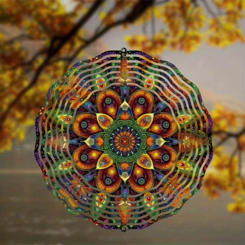 CIFBUY Windspiel aus Metall in Multicolour mit geometrischem Mandala-Design, Durchmesser: 25,4 cm - Bild 2